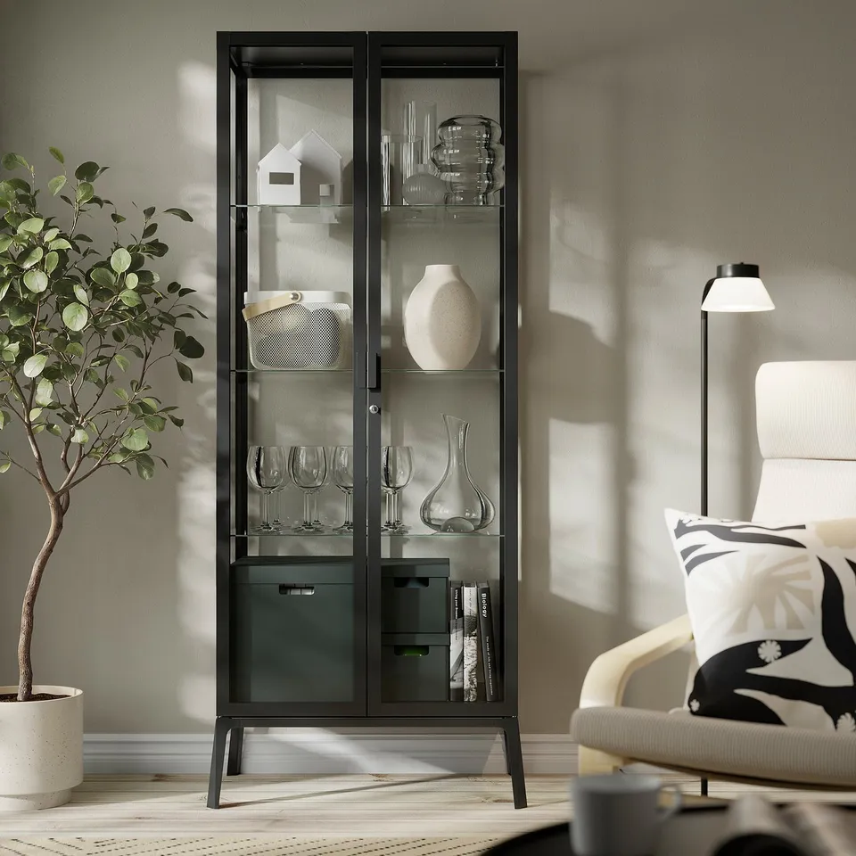 MILSBO Glass-door cabinet, anthracite, 73x175 cm