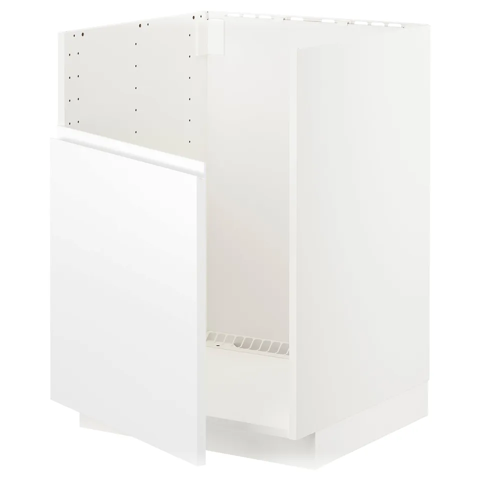 White METOD kitchen cabinet, rectangular, minimalist design, with integrated handles.