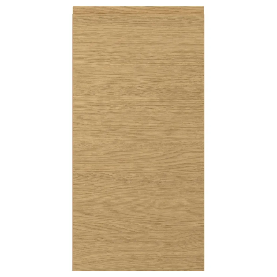 VOXTORP door with oak finish, smooth surface, integrated handles, rectangular shape.