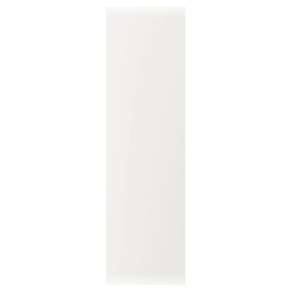 VEDDINGE white kitchen cabinet. Modern, rectangular, smooth panels with slight gloss. Made from fiberboard, lacquered and painted.