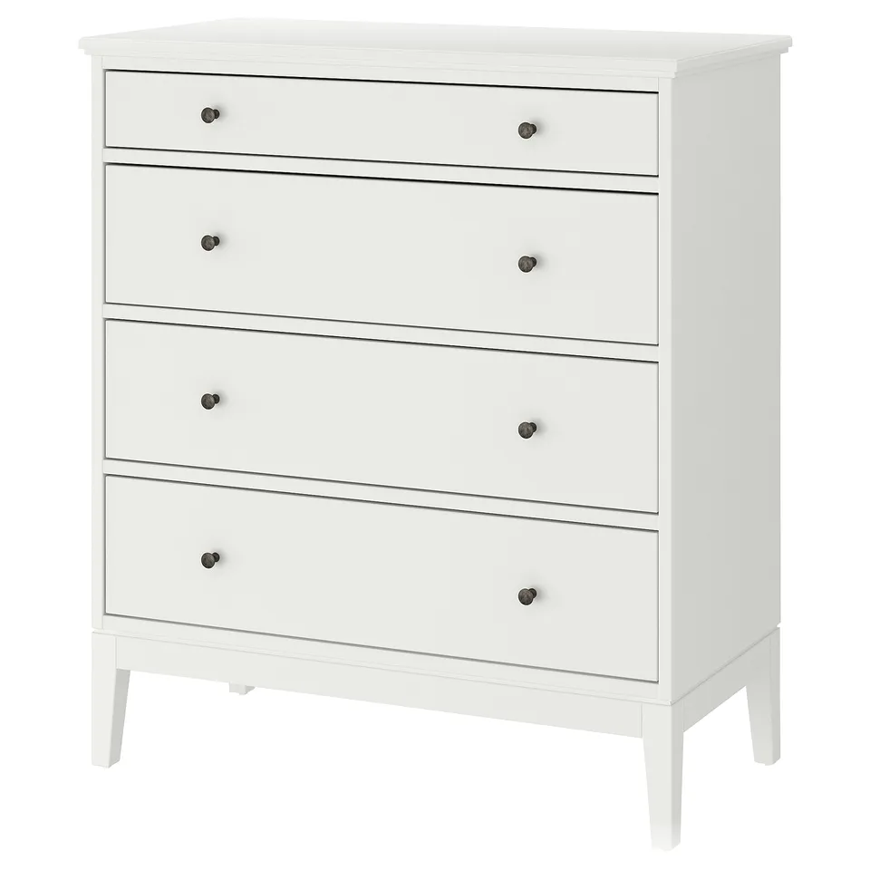 IDANÄS white high chest, four drawers, simple classic design, soft-close drawers.