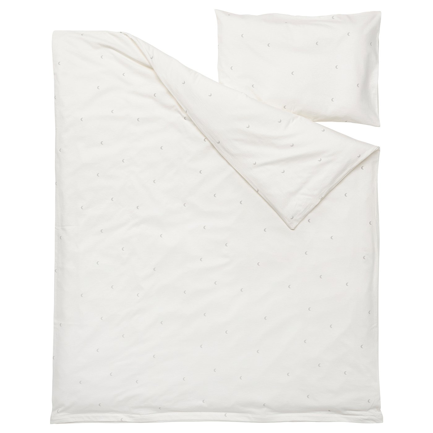 LENAST white cotton baby bedding set, soft cream moon pattern, comes with one duvet and one pillow, rectangular shape.