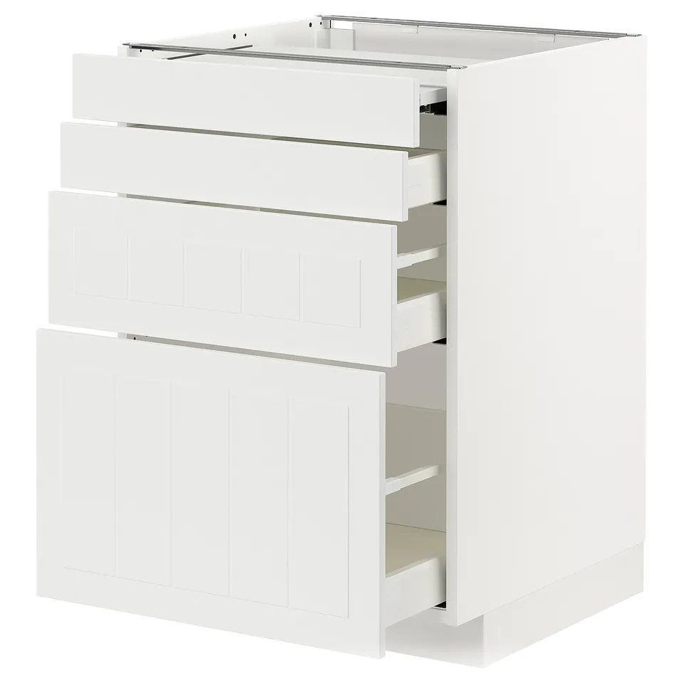 METOD white kitchen cabinet with multiple drawers, modern design.