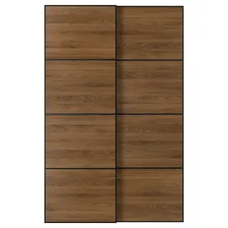 MEHAMN pair of sliding doors, black/double sided walnut, 150x236 cm