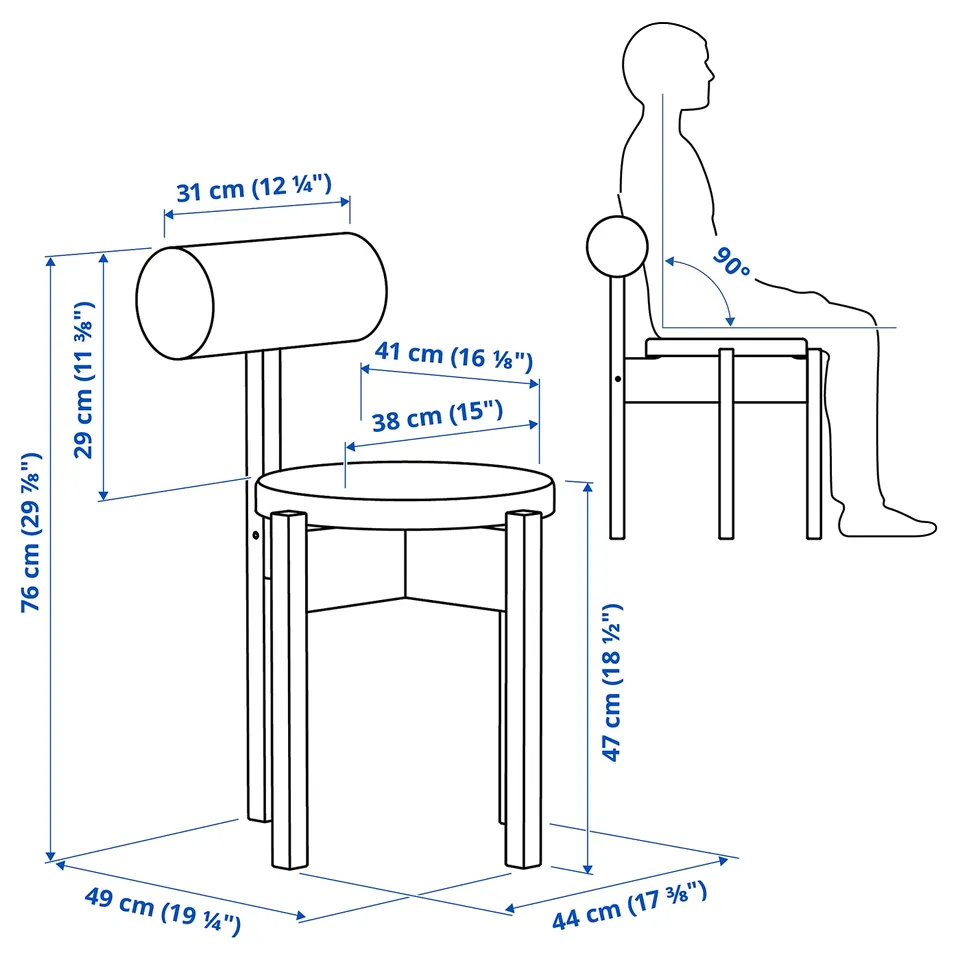 Illustration with measurements for the product: IKEA PS 2026.