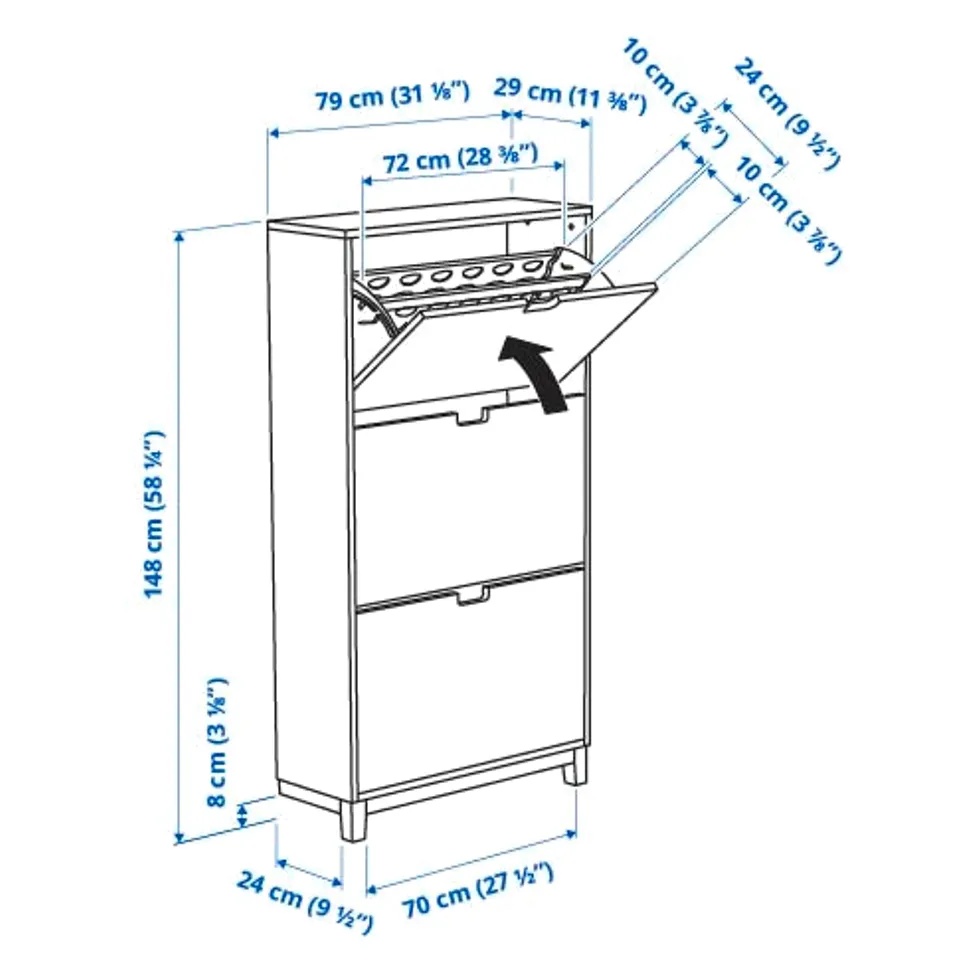 STÄLL Shoe cabinet with 3 compartments, oak veneer, 79x29x148 cm