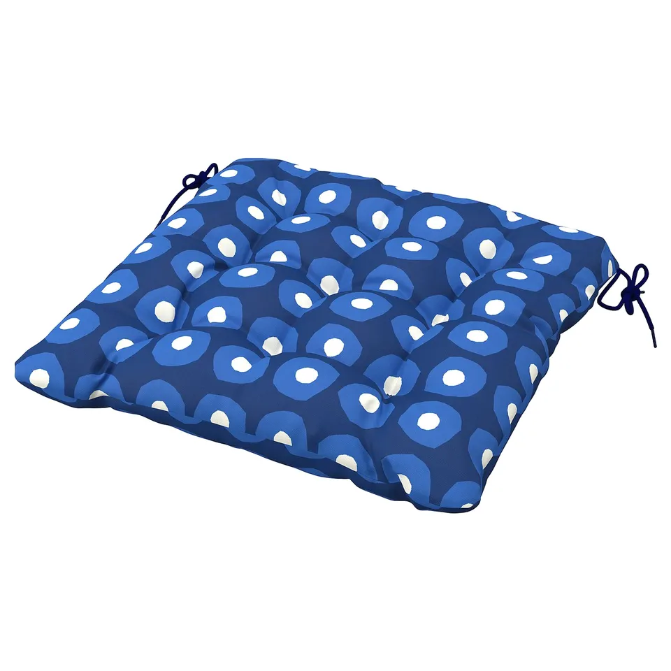 Klosan blue seat cushion, square with ties, recycled polyester, floral print.
