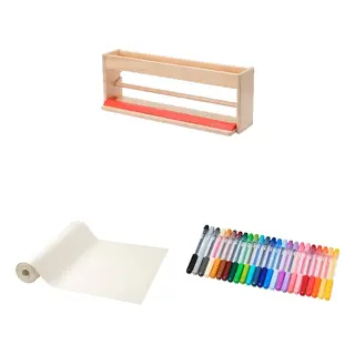MÅLA set: paper roll holder with storage + drawing paper roll + felt-tip pen