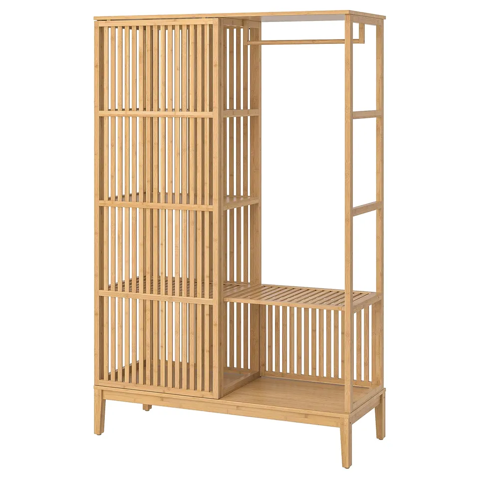 NORDKISA bamboo wardrobe with open shelves and sliding door, natural colour.