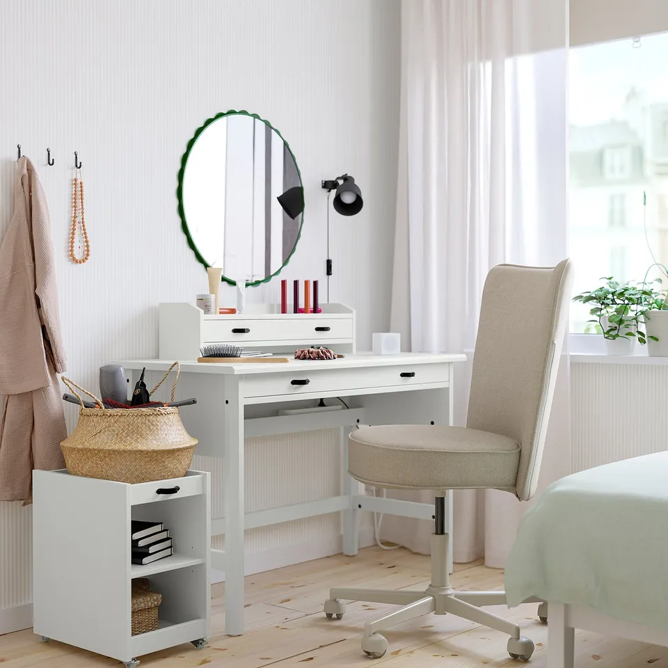 BRYTNING Desk and chair, white/beige, 110x53 cm