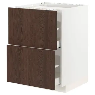 METOD / MAXIMERA base cab f hob/2 fronts/2 drawers, white/Sinarp brown, 60x60x80 cm
