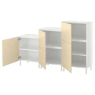 PLATSA cabinet with 5 doors, white/Kalbåden lively pine effect, Width 180 x Depth 42 x Height 113 cm