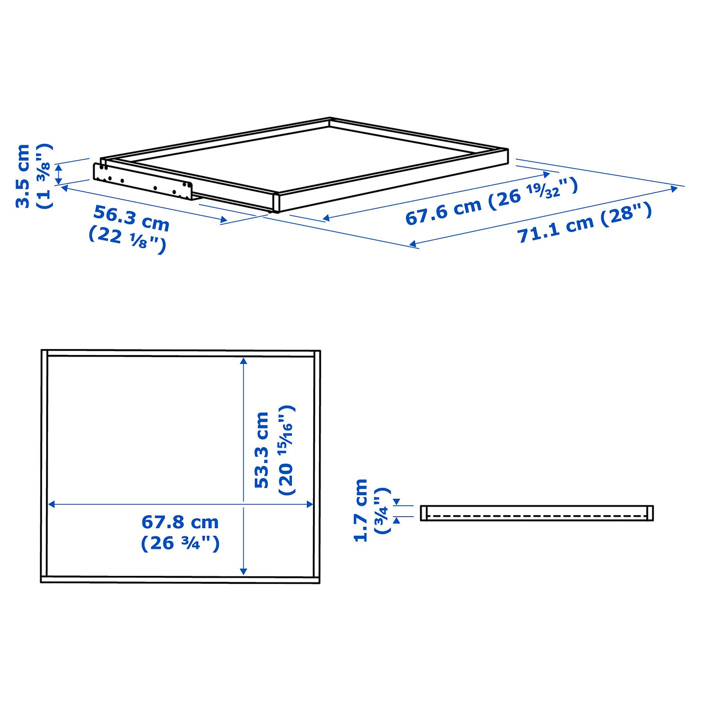 Illustration with measurements for the product: KOMPLEMENT.