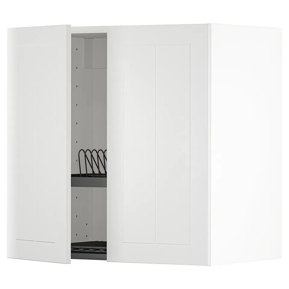 METOD white kitchen cabinet w/ adjustable shelf & dish drainer, modern design.