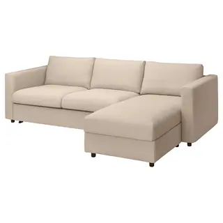 VIMLE 3-seat sofa-bed with chaise longue, Hallarp beige, Width 271 x Depth 98 cm
