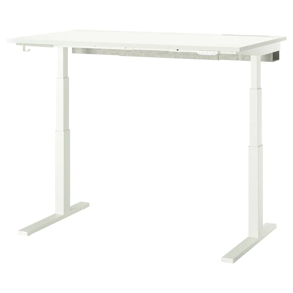 MITTZON, white desk, rectangular, height adjustable, melamine finish.