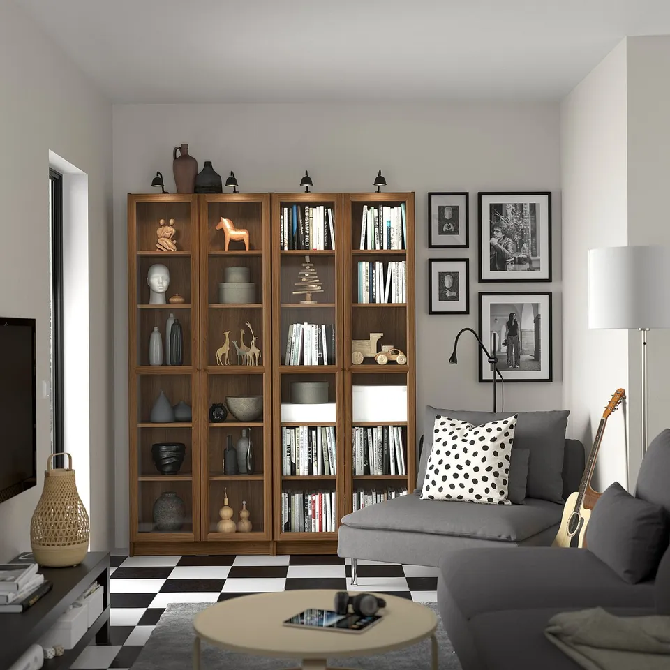 part: BILLY / OXBERG bookcase combination w glass doors