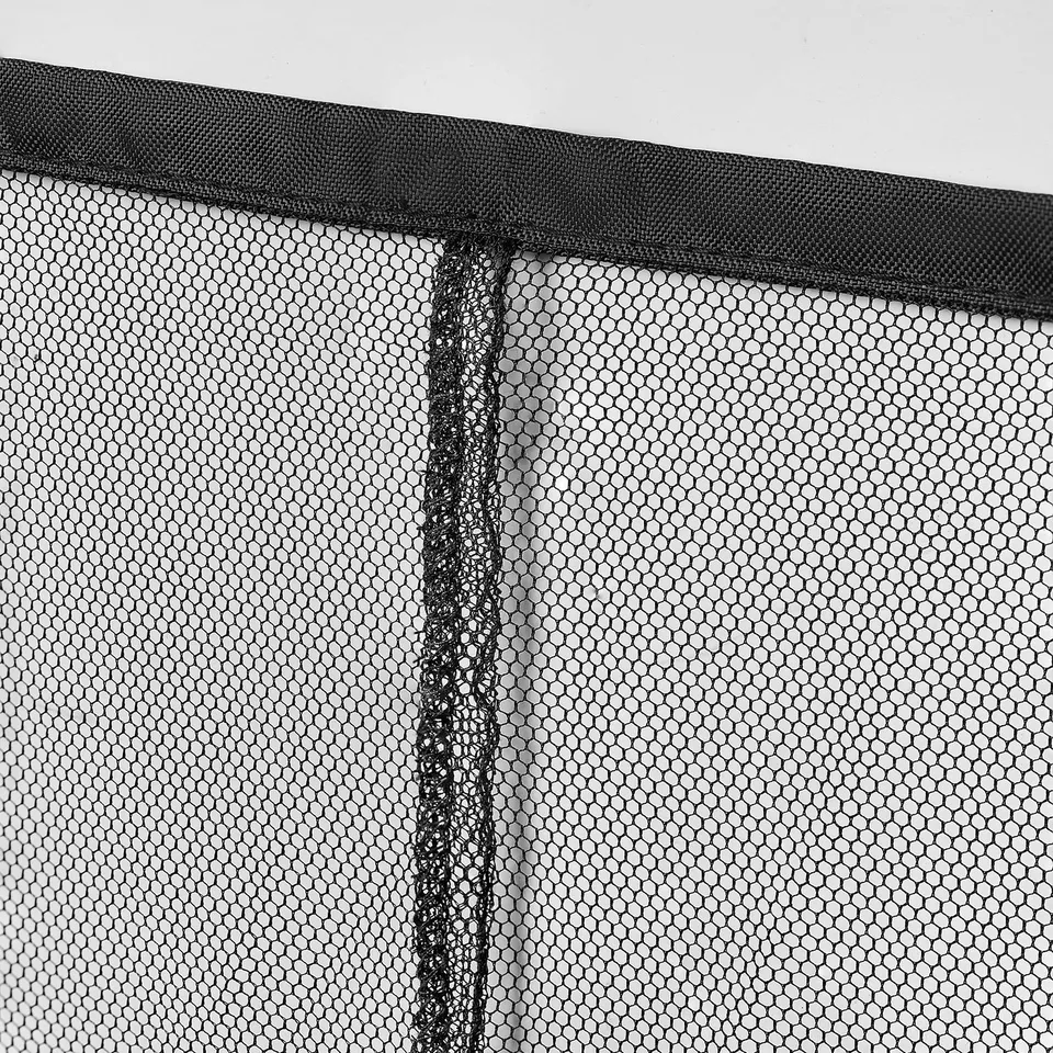 Fine mesh insect net with reinforced edges, showing durable polyester construction, ideal for attaching to a parasol, ensuring protection and comfort.
