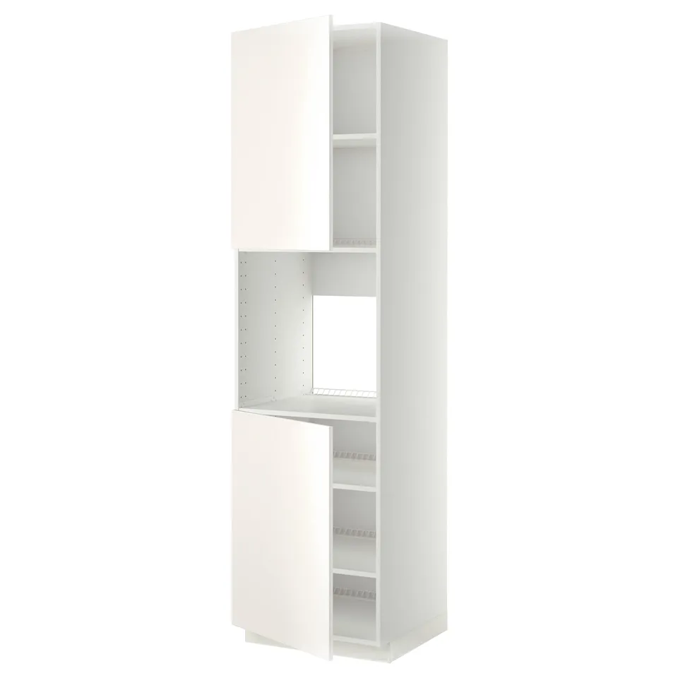 White METOD kitchen cabinet with two doors and shelves.