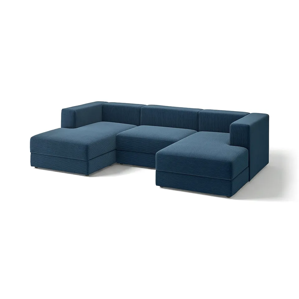 Blue JÄTTEBO modular sofa, l-shaped, corduroy, modern design.