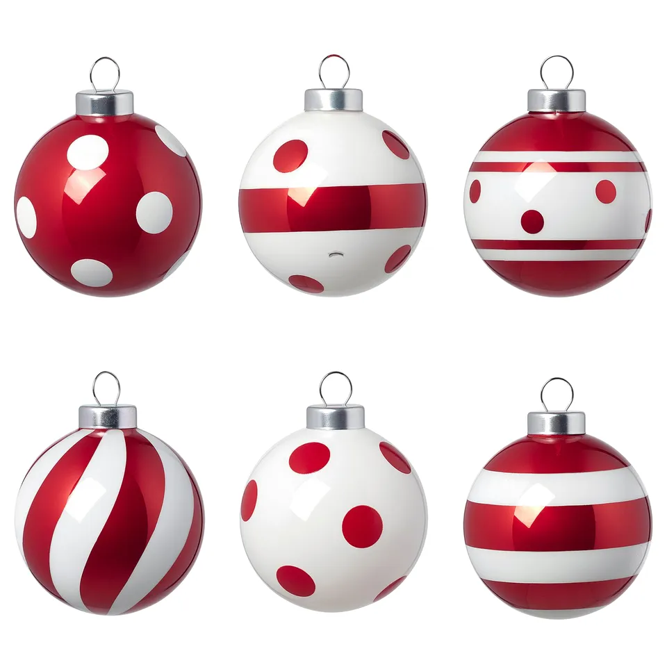 VINTERFINT Tree ornament, mixed patterns/red/white, 6 cm