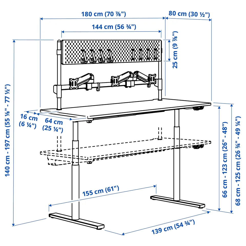 Illustration with measurements for the product: MÅLOMRÅDE.