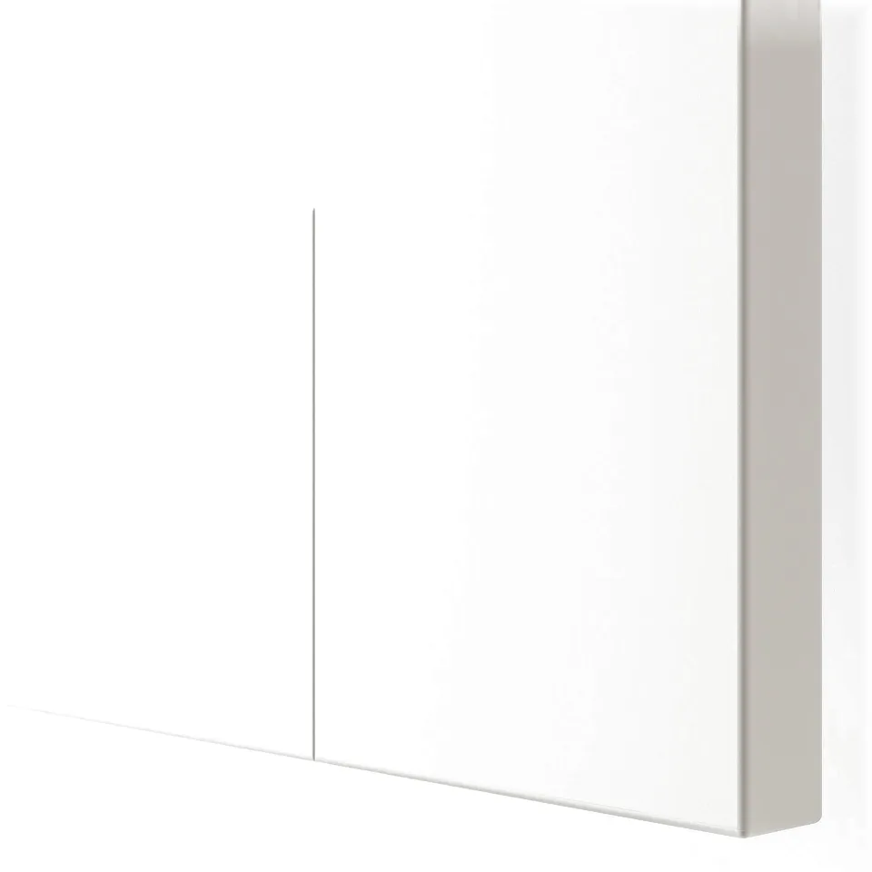 Close-up of sleek, white wardrobes hinge, showcasing soft-close mechanism.