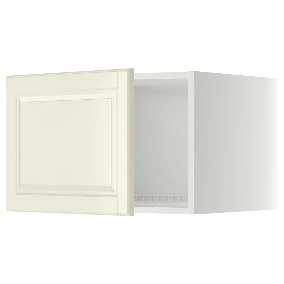 Metof off-white kitchen cabinet: rectangular, bevelled door, cream colour, particleboard, 18mm thick.