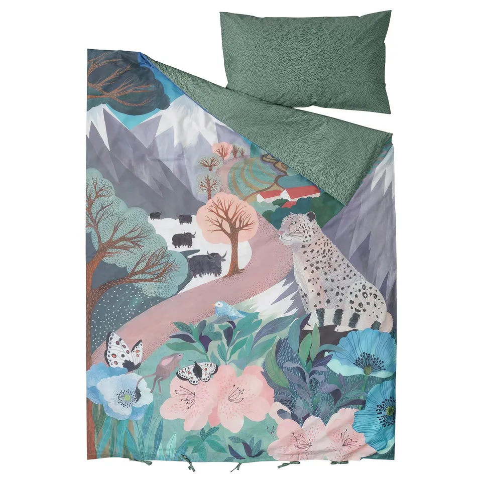 ALPTALL Duvet cover and pillowcase, blue green/The Himalayas, 150x200/50x80 cm