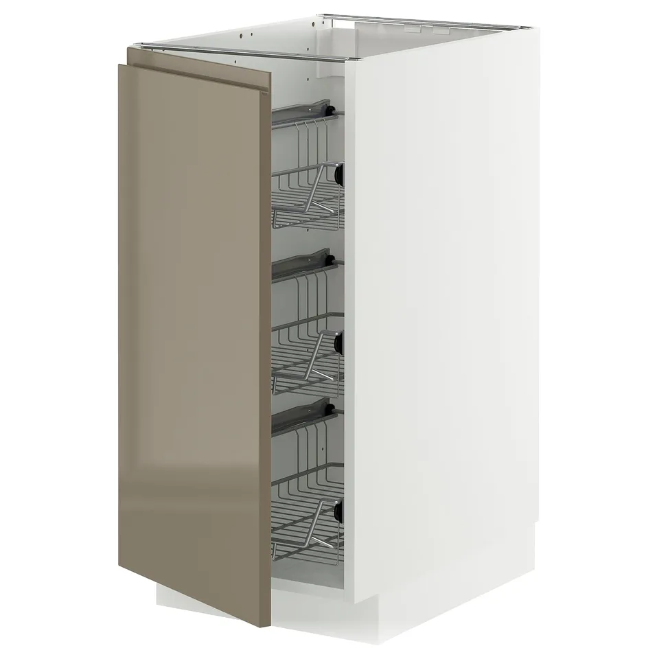 METOD kitchen cabinet, high gloss white, pull-out racks.