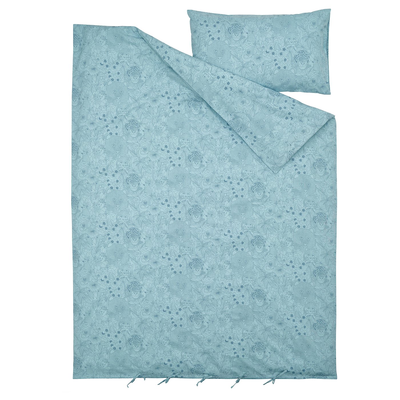 ALPTALL Duvet cover and pillowcase, blue/Himalayan animals and plants, 150x200/50x80 cm