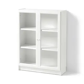 BILLY / OXBERG bookcase with doors, white/clear glass, Depth 30 x Width 80 x Height 106 cm
