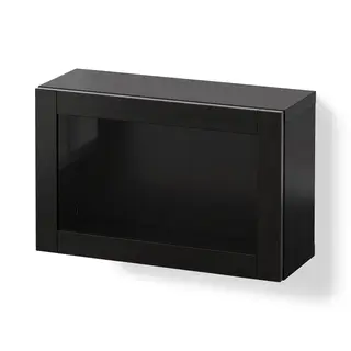 BESTÅ wall-mounted cabinet combination, black-brown/Sindvik black-brown clear glass, 60x22x38 cm