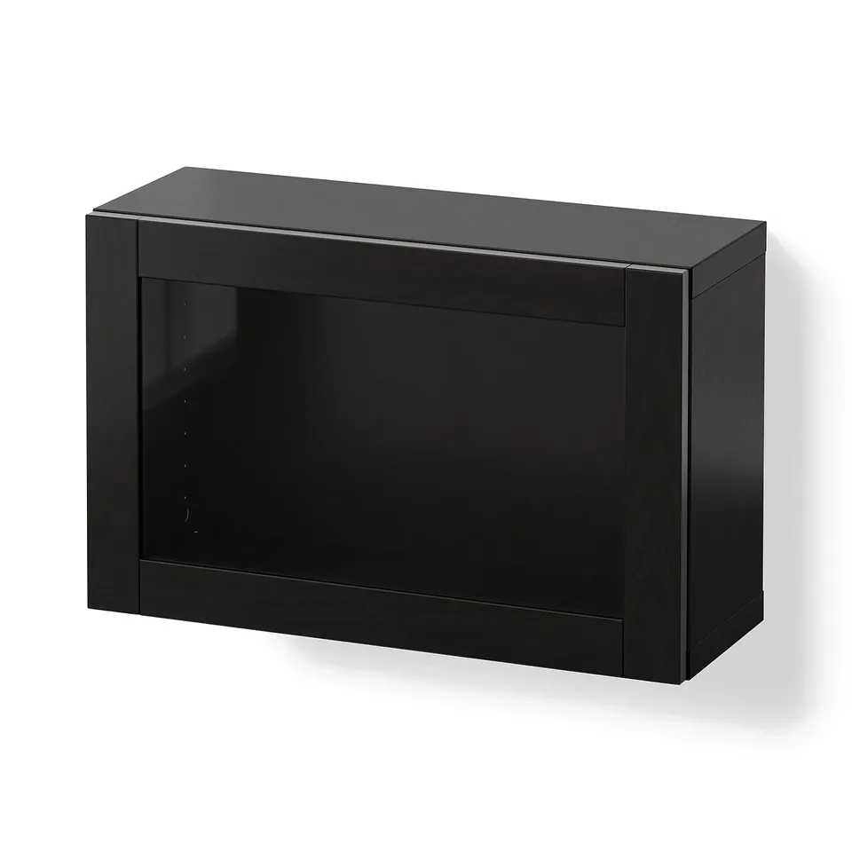 BESTÅ Wall-mounted cabinet combination, black-brown/Sindvik black-brown clear glass, 60x22x38 cm