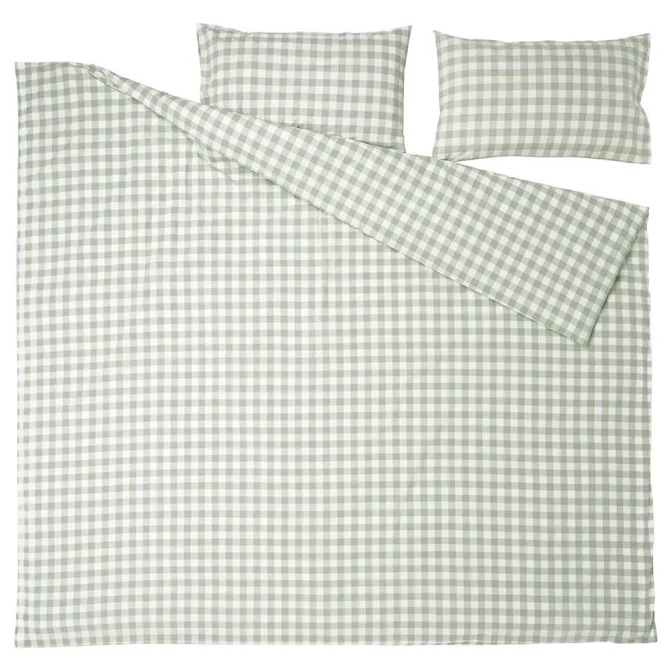 EKTANDVINGE green-white check bed set, 100% organic cotton, square, gingham pattern.
