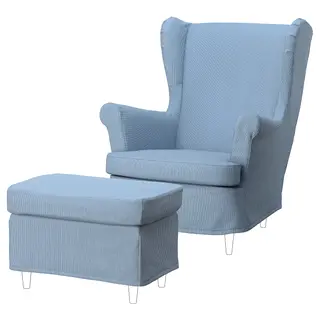 STRANDMON slipcover for armchair/footstool, Sjölyckan dark blue/beige stripe pattern