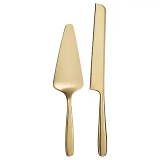 TILLAGD 2-piece serving set, brass-colour