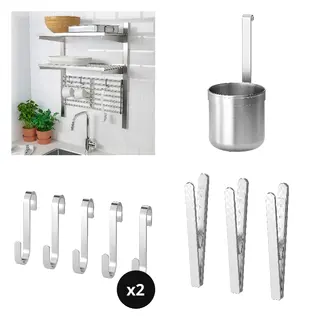 KUNGSFORS set: suspension rail with shelf/wll grid + container + s-hook x2 + magnetic clip