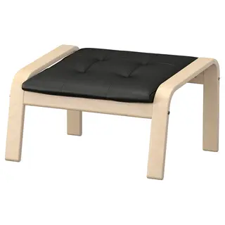POÄNG footstool, birch veneer/Grann black, Width 68 x Depth 54 x Height 39 cm