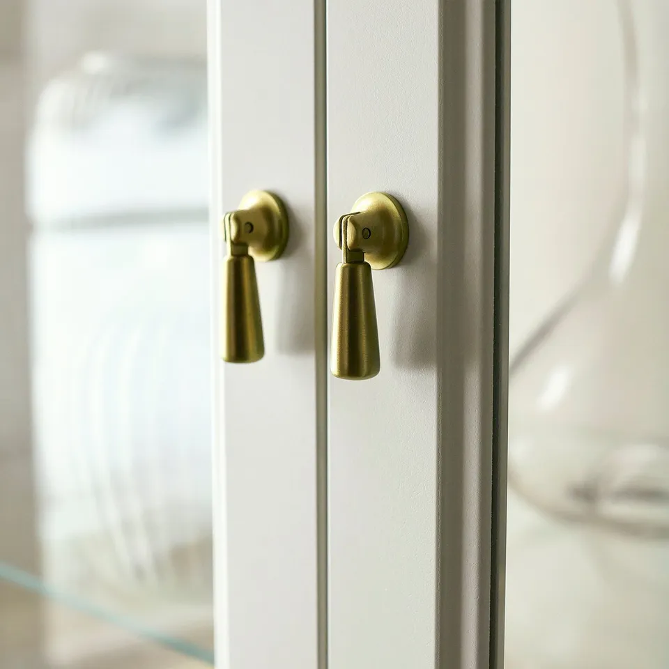 FÄRJKARL Glass-door cabinet, off-white, 87x45x161 cm