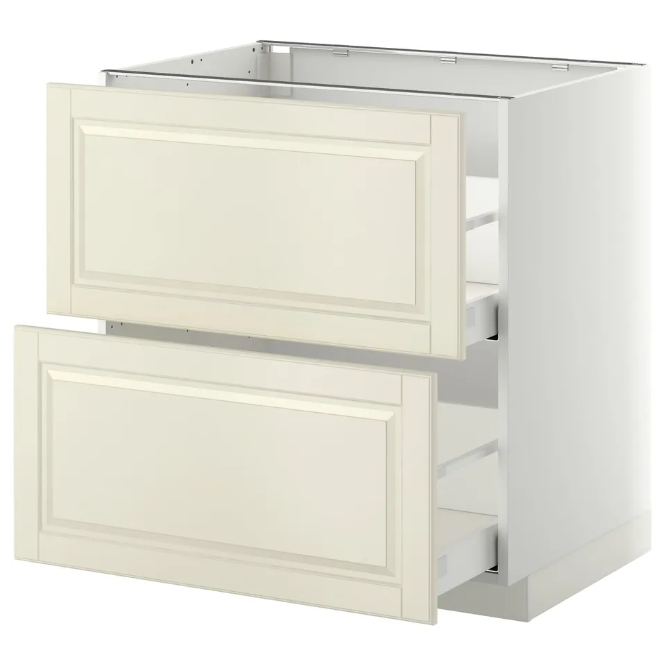 Calvary METOD cabinet, off-white, rectangular, bevelled edges, wooden drawer fronts, metal runners.