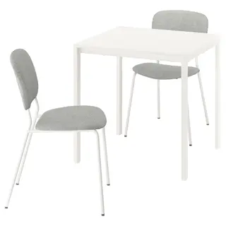 VIHALS / VIHALS table and 2 chairs, white white/white Tibbleby beige-grey, 74x74 cm