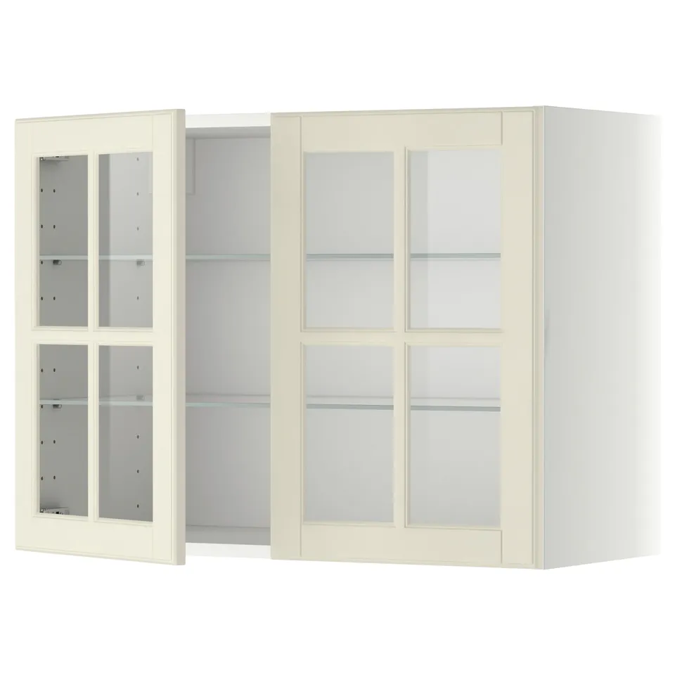 METOD kitchen cabinet, off-white, glass doors, square, classic design.