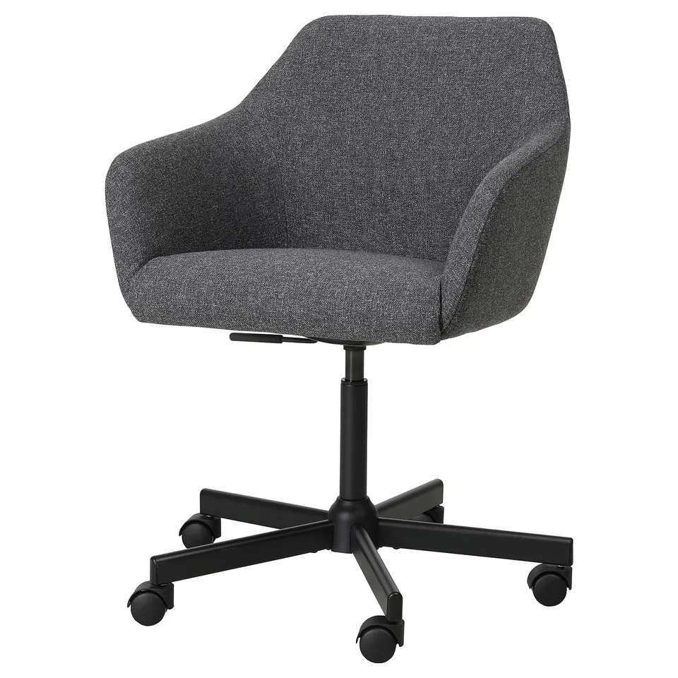 TOSSBERG grey fabric swivel chair, padded, adjustable height, five-star base with wheels.