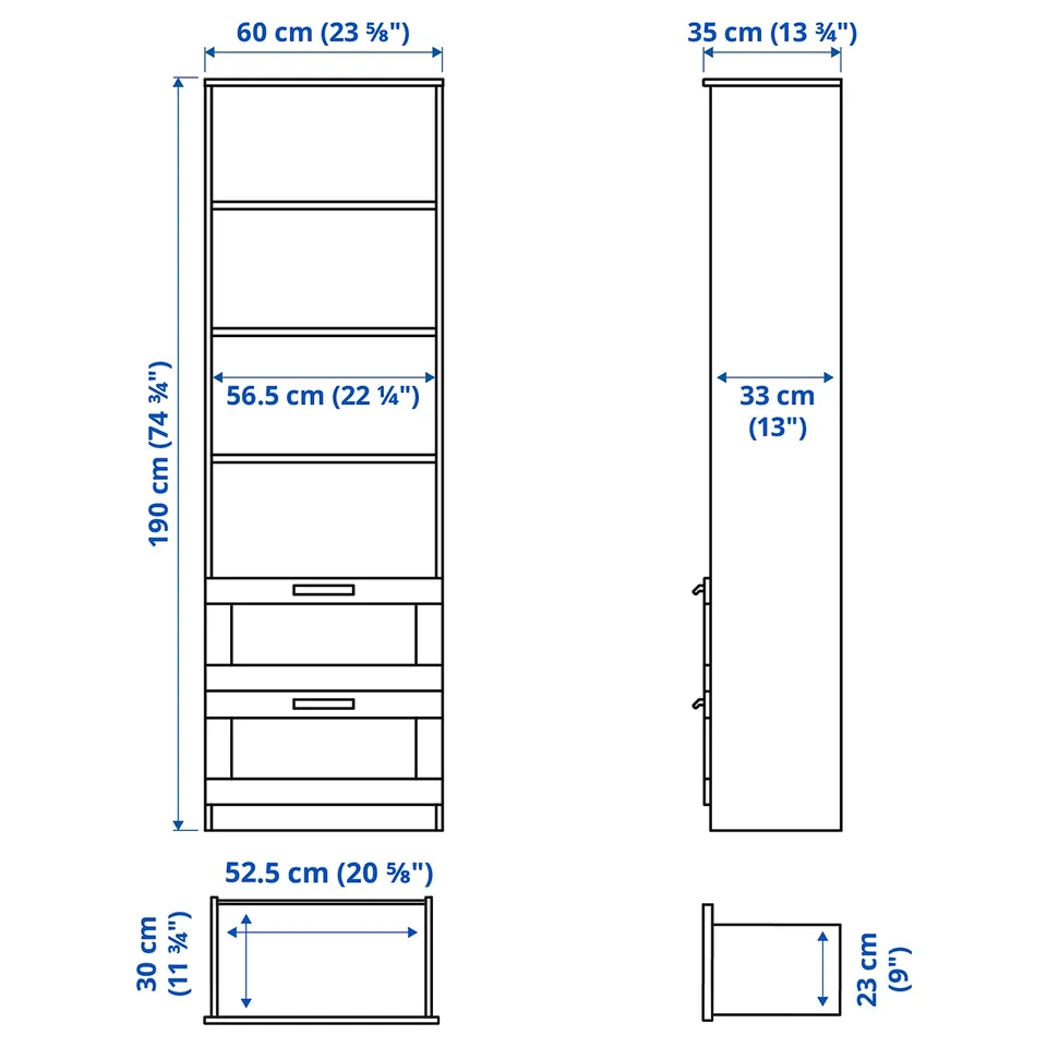 Illustration with measurements for the product: BRIMNES.