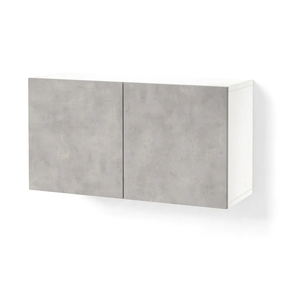 BESTÅ Shelf unit with doors, white Kallviken/light grey concrete effect, 120x42x64 cm