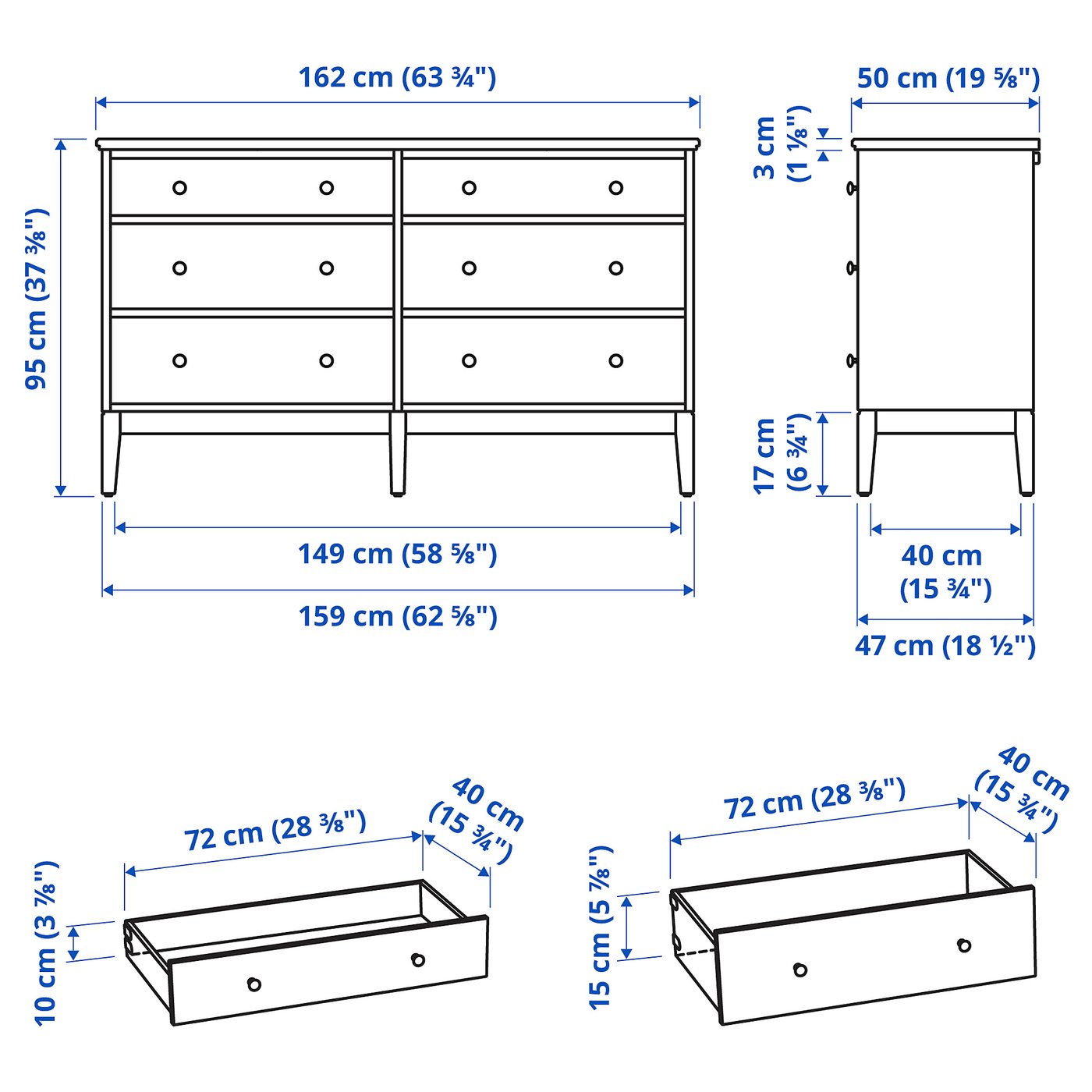 Illustration with measurements for the product: IDANÄS.