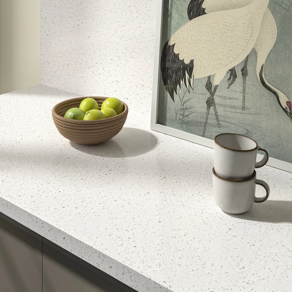 TÄRNHULT Custom made wall panel, off-white lively/mineral effect glass composite, 1 m²x2.0 cm