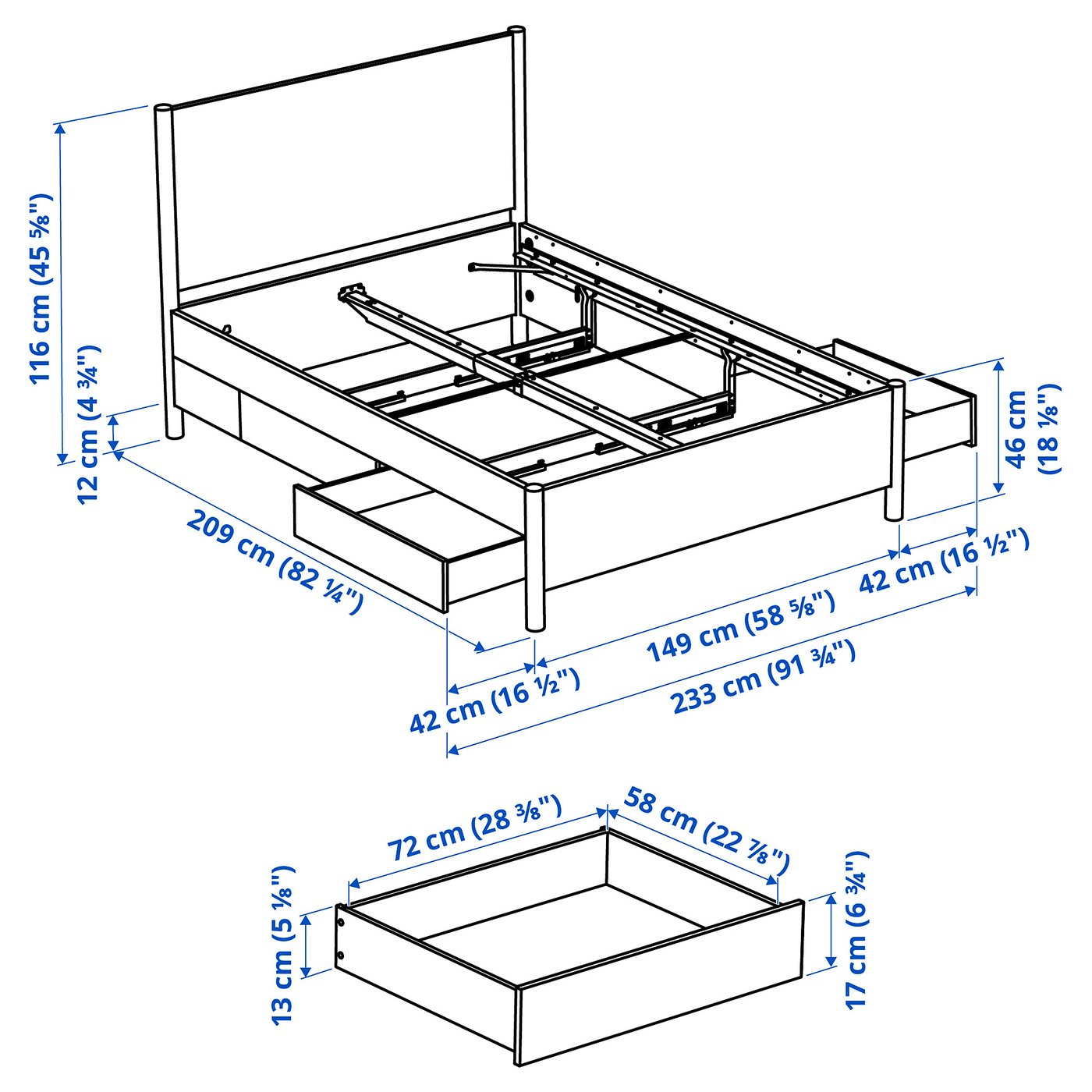 Illustration with measurements for the product: TONSTAD.