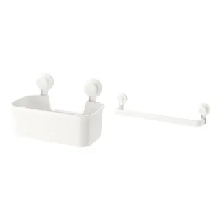 TISKEN set: basket with suction cup + towel rack with suction cup